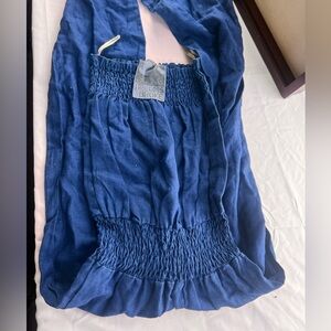 Young Fabulous & Broke Aviana Strapless wide leg Jumpsuit in denim blue small